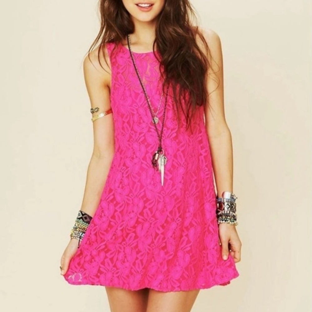 Free People lace dress, size x-small, hot pink